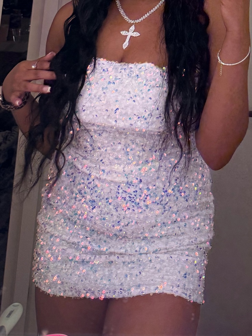 Lucy in the Sky Iridescent Sequin White Mini Dress